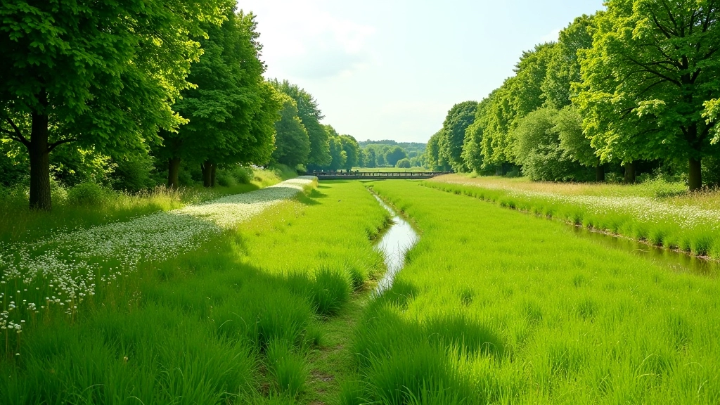 Peaceful Shannon river with meadow landscape and trees along riverbank